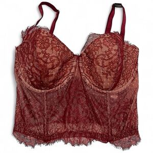 Victoria's Secret Burgundy Lace Bustier | Lace Lingerie | Size 32DD | NEW